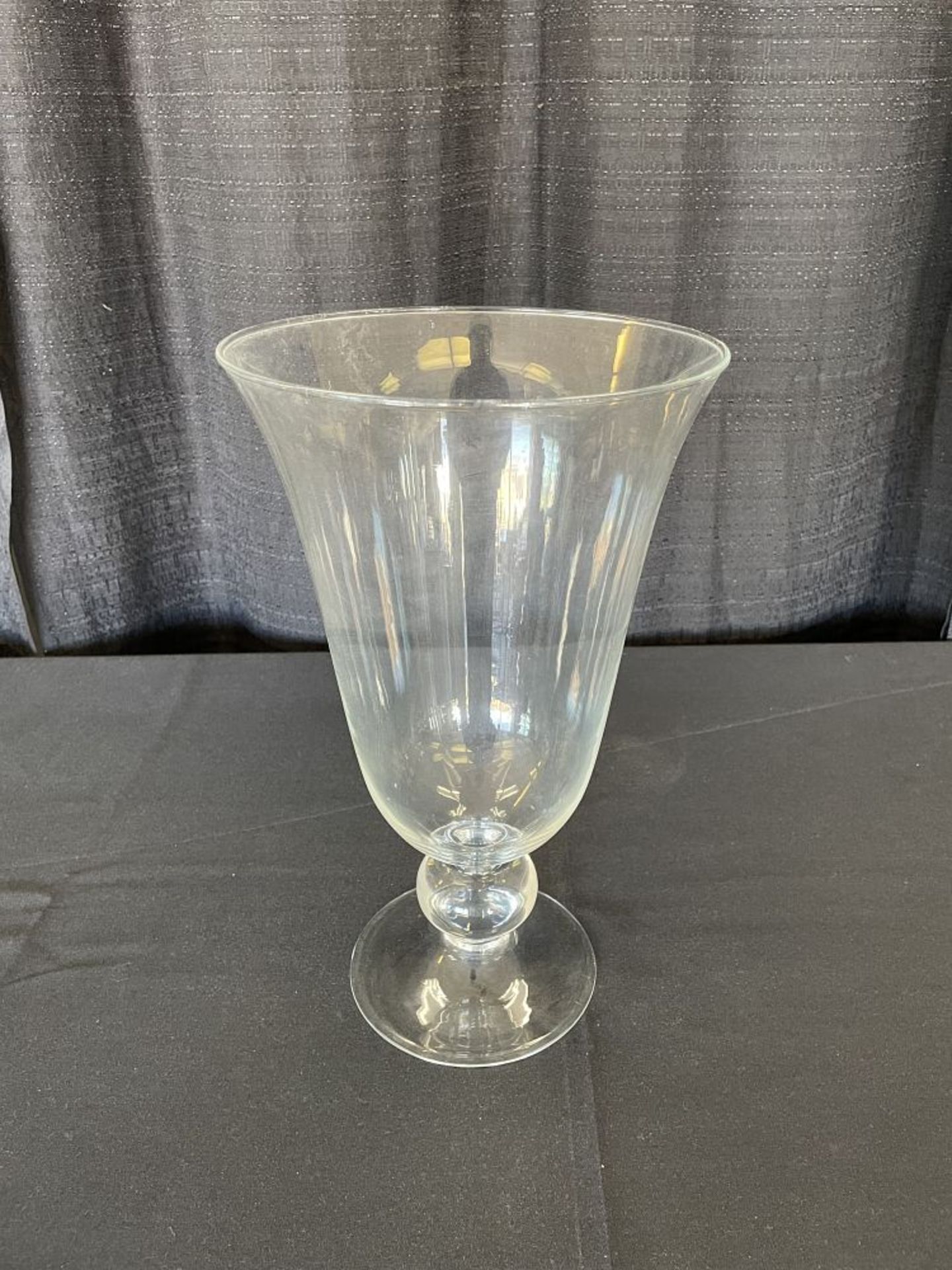 13" Fluted Glass Vase on Pedestal w/ ball