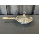 12" Fancy Silver Plate Warmer (Thick edge) w/ wooden handle