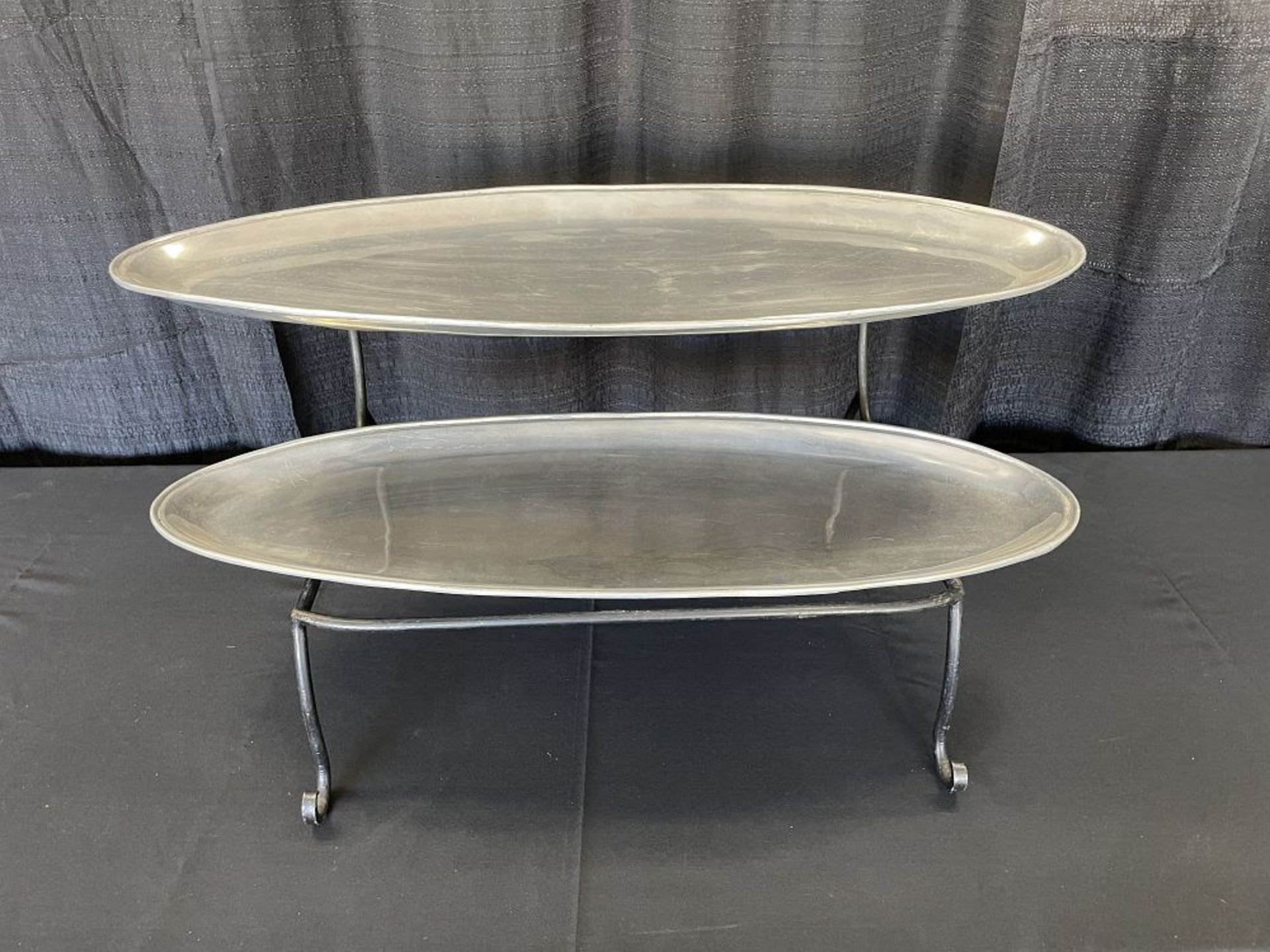 12" x 35" Oval Double Metal Serving Tray w/ Stand