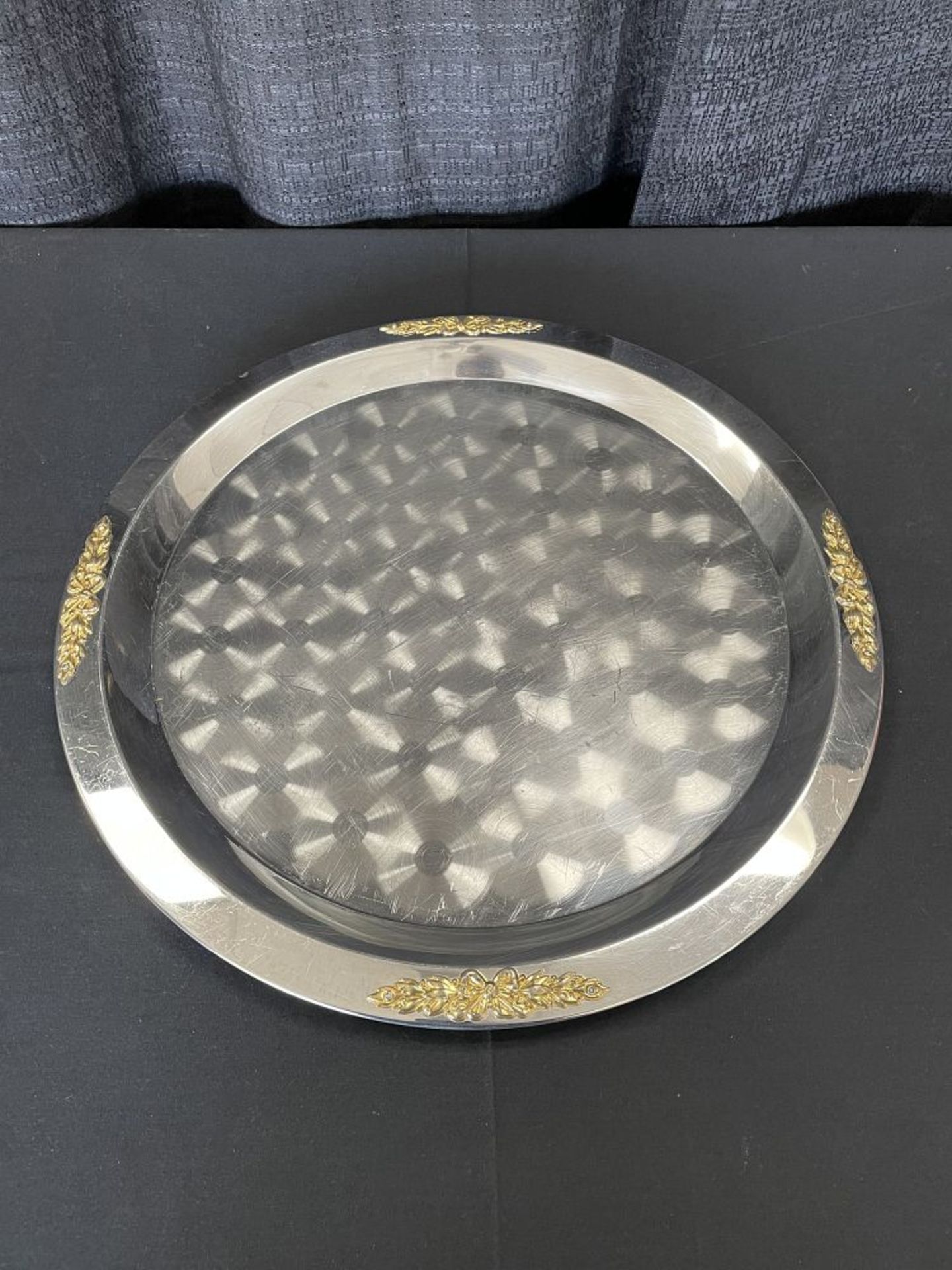 Serving Tray Set, Stainless w/ Gold Accent, 17.5", 15", 10" - Image 3 of 5