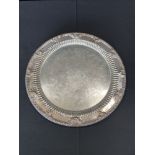 13" Round Silver Plate Serving Tray w/ Fancy Edge