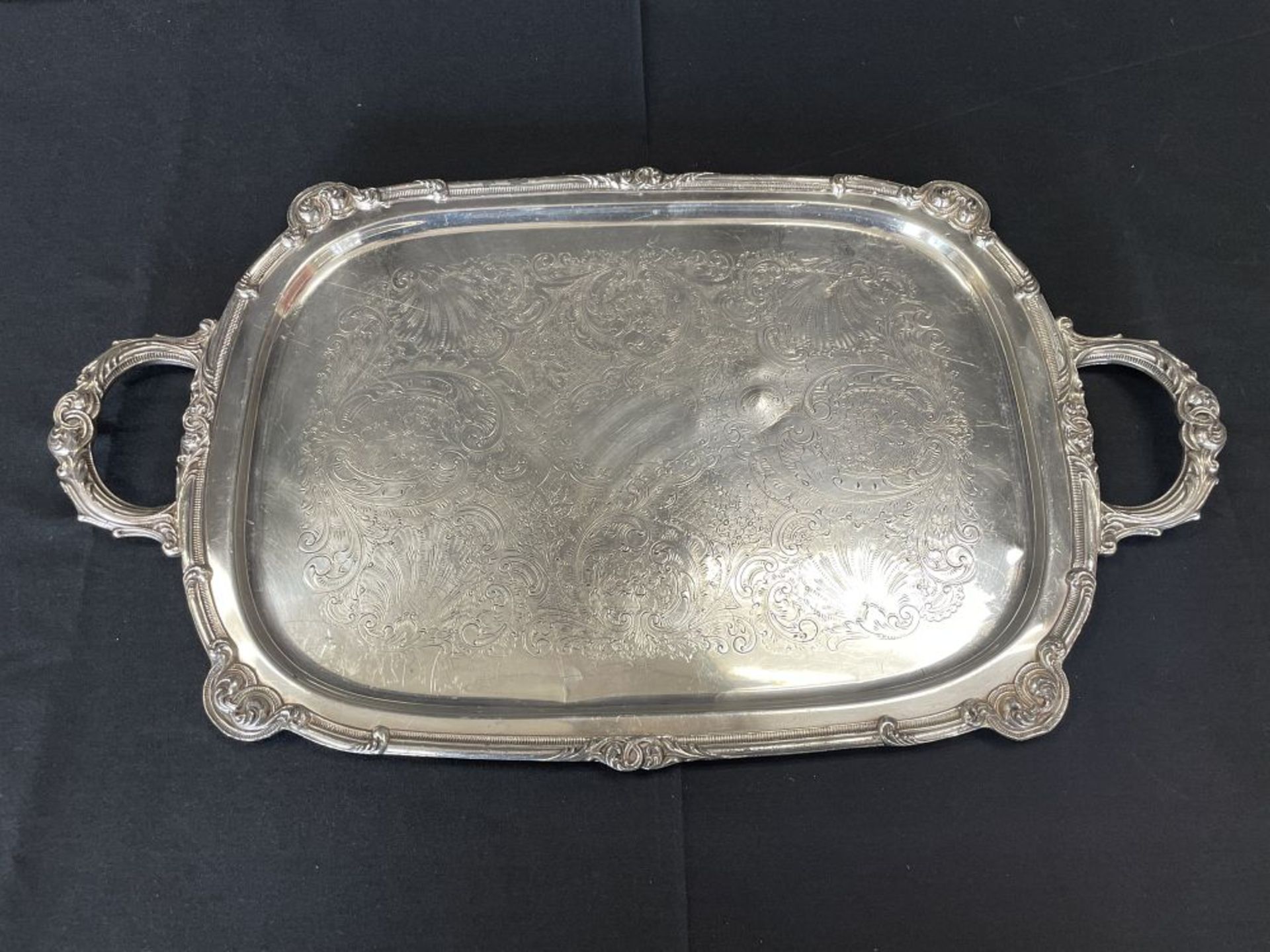 15" x 20.5" Handled Silver Plate Serving Tray