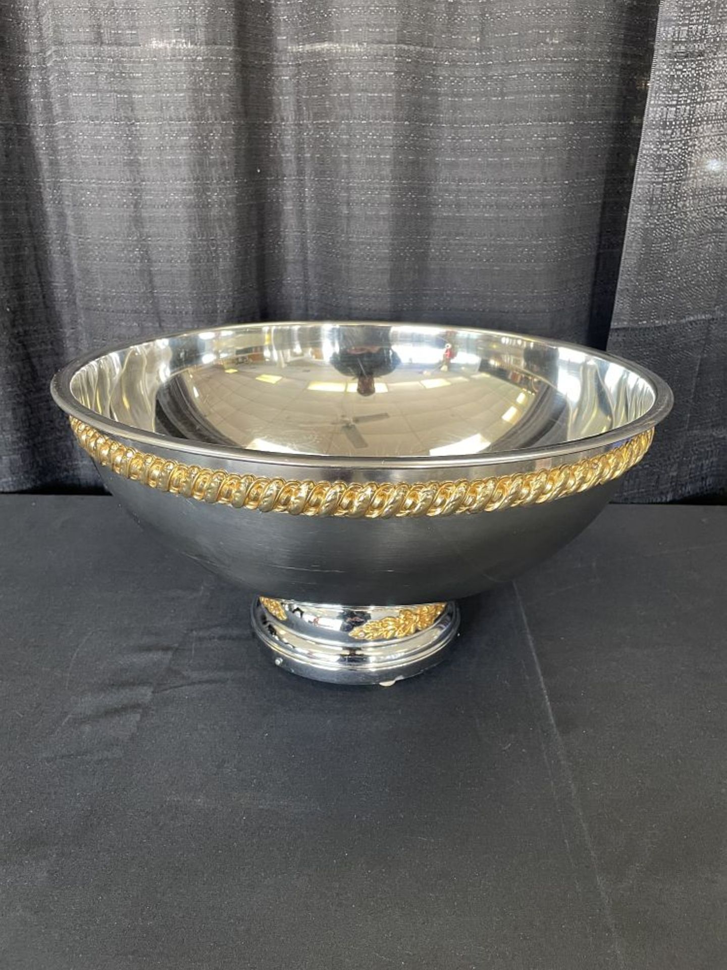 19" Stainless Punch Bowl w/ Gold Trim