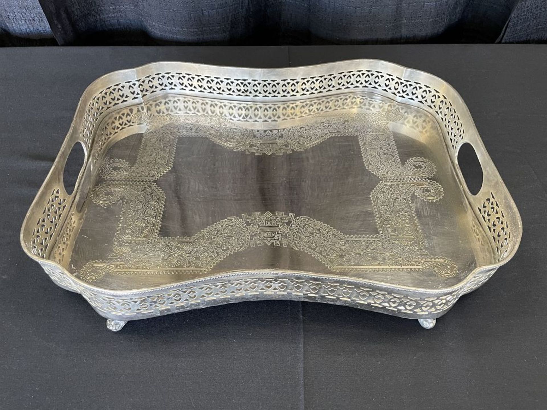 Silver Plate Serving Tray w/ Sides