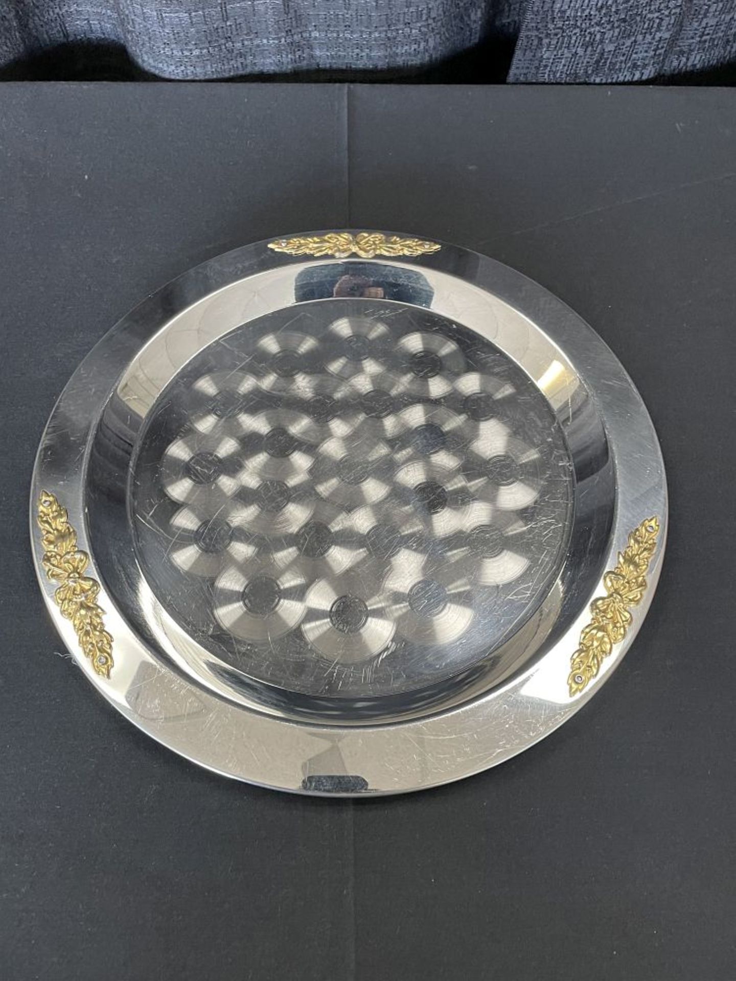Serving Tray Set, Stainless w/ Gold Accent, 17.5", 15", 10" - Image 2 of 5