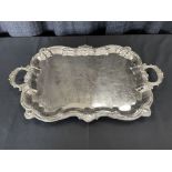 18" x 24" Handled Silver Plate Serving Tray w/ Fancy Edge