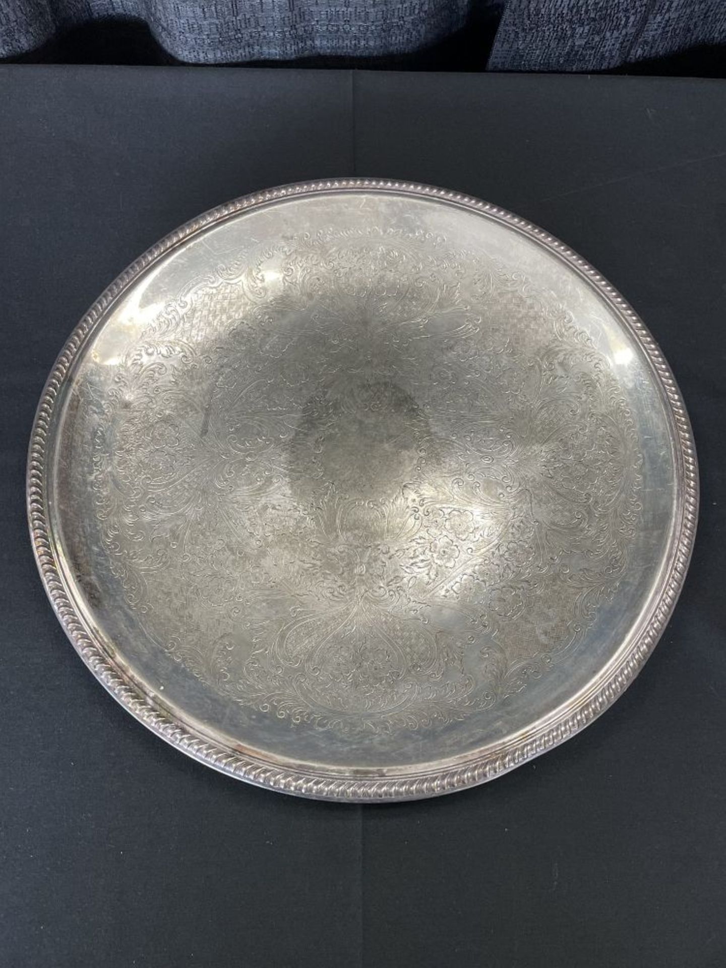 18.25" Round Silver Plate Tray w/ Rope Edge
