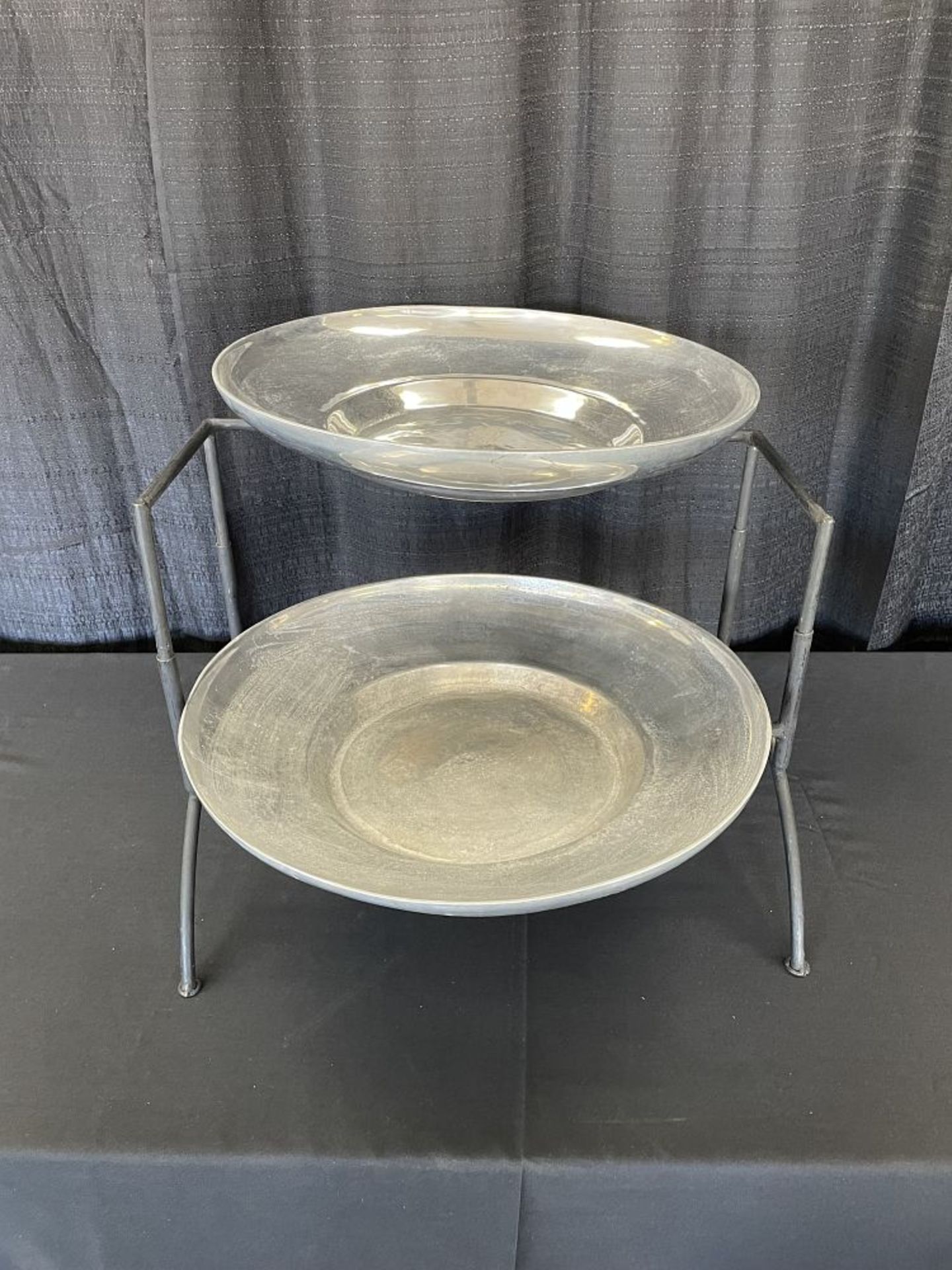 21" Double Round Metal Serving Tray on Stand