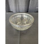9.25 Cut Glass Bowl w/ Silver Plate Band