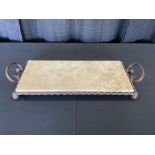 9x22 Marble & Iron Tray w/ Handles