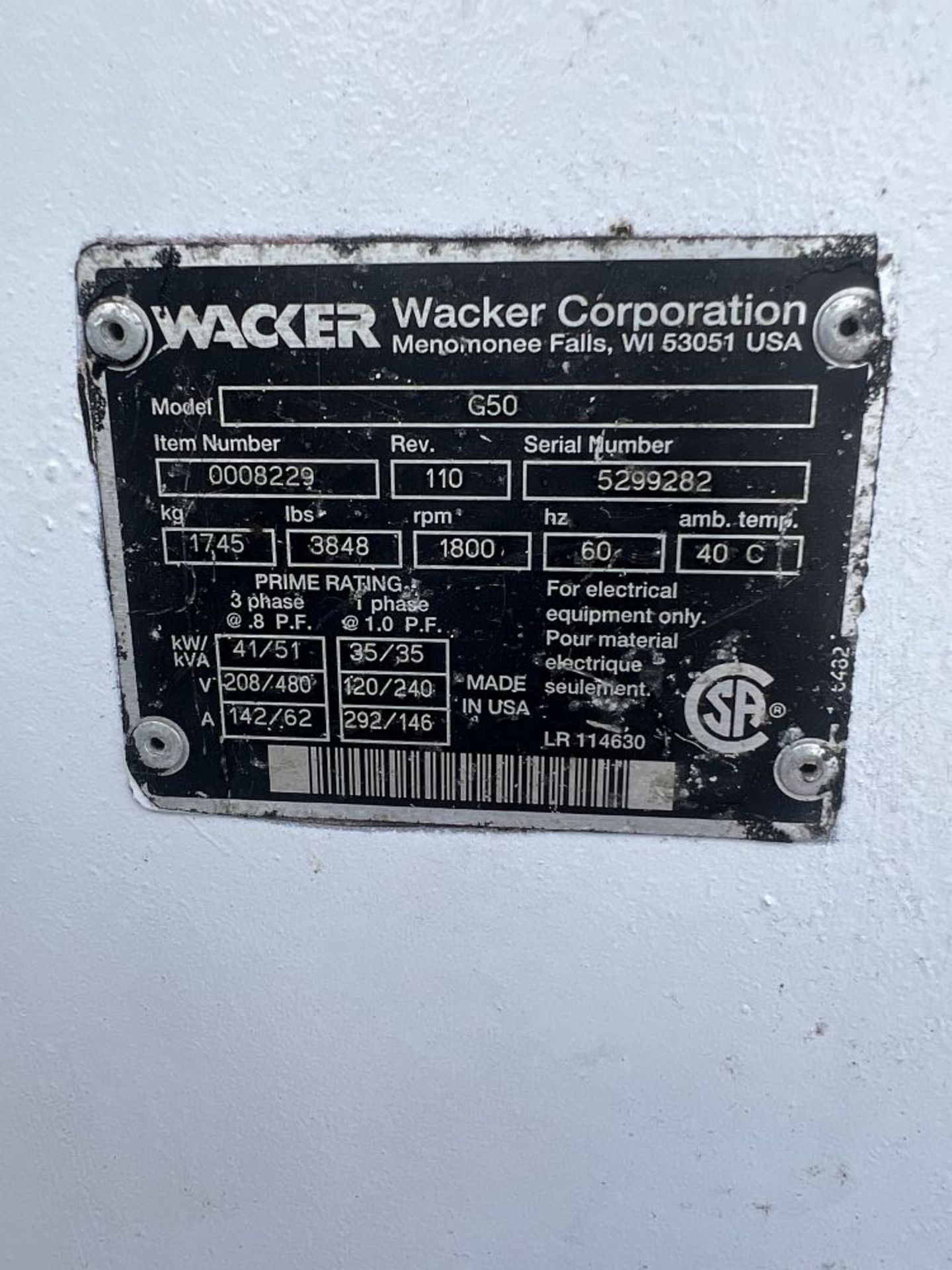 2002 WACKER G-50 50 kVA GENERATOR #1 - Image 8 of 8