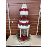 LIGHTED WEDDING CAKE STAND W/ MIRRORED BASE & FAUX CAKE