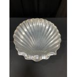 TRAY, PEWTER SCALLOP W/STAND