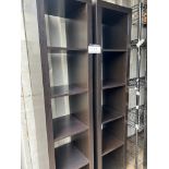 PAIR OF CHOCOLATE BROWN BOOKCASES, 73" X 15" X 15"