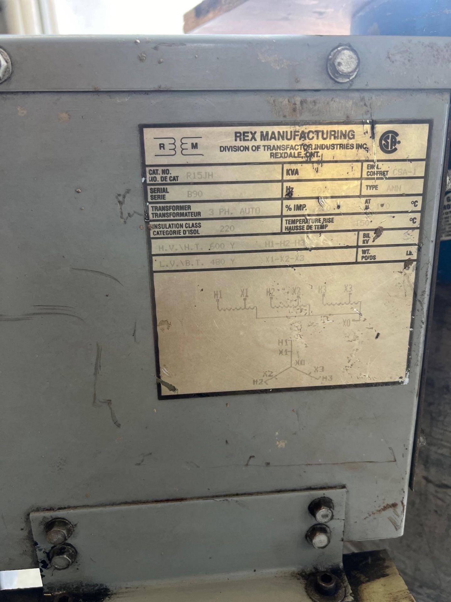 REX MANUFACTURING, TRANSFORMER, 15 KVA, 3 PHASES - Image 2 of 3