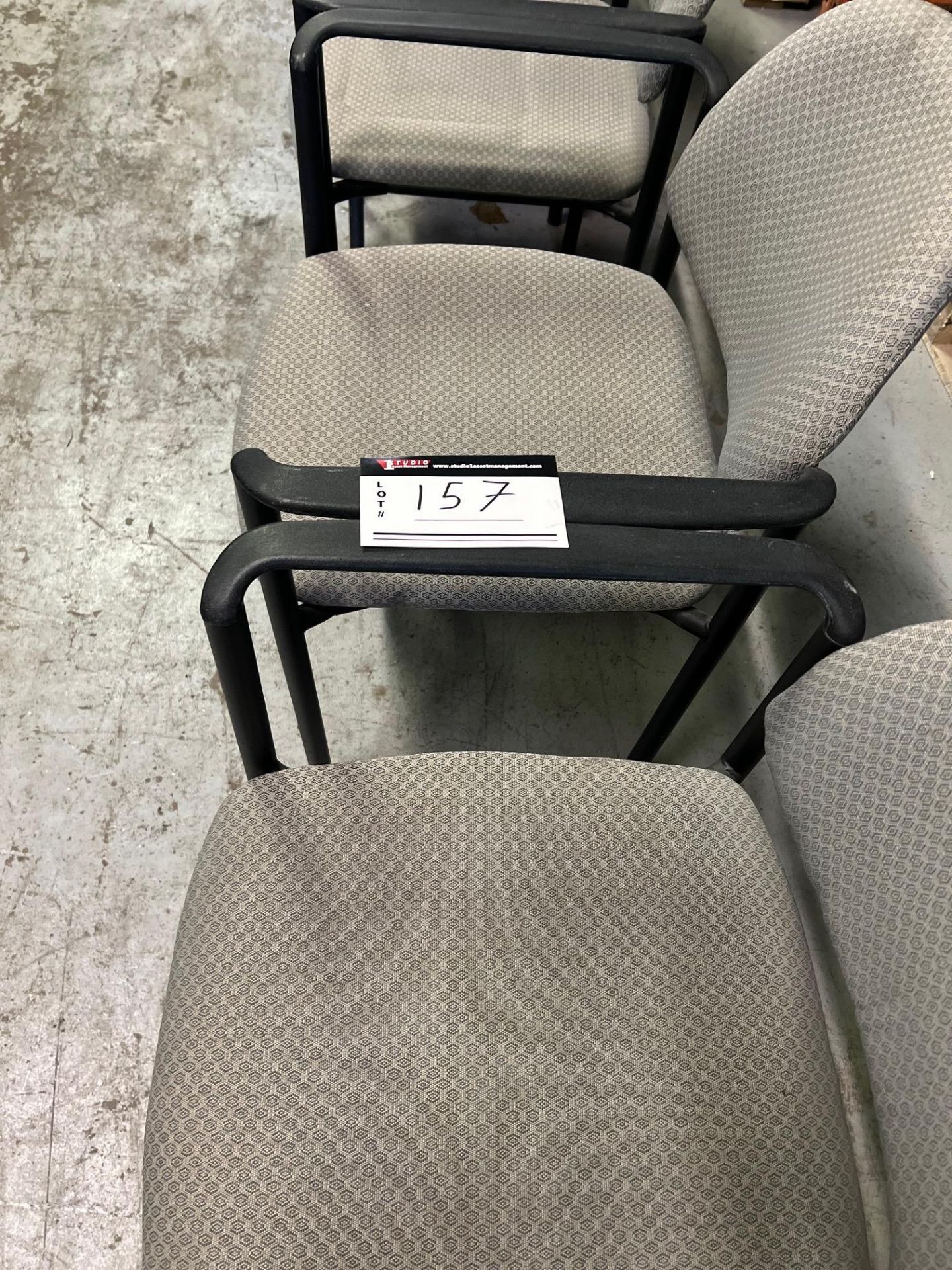 LOT/7 GREY FABRIC CHAIRS WITH BLACK METAL ARM REST - Image 3 of 3