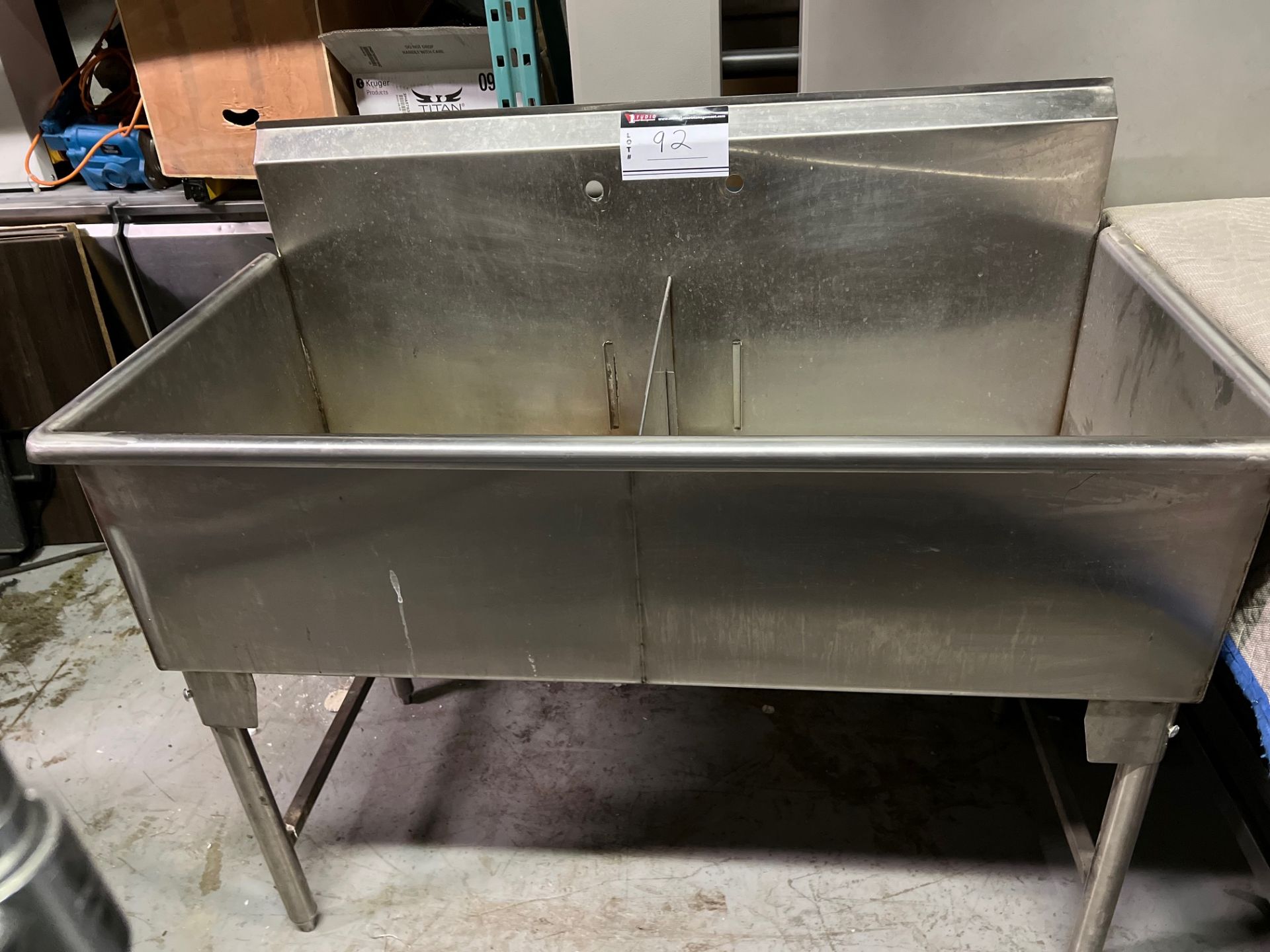 S/S DOUBLE WELL SINK, 51X 24"X12" DEEP, 53" TALL FROM GROUND
