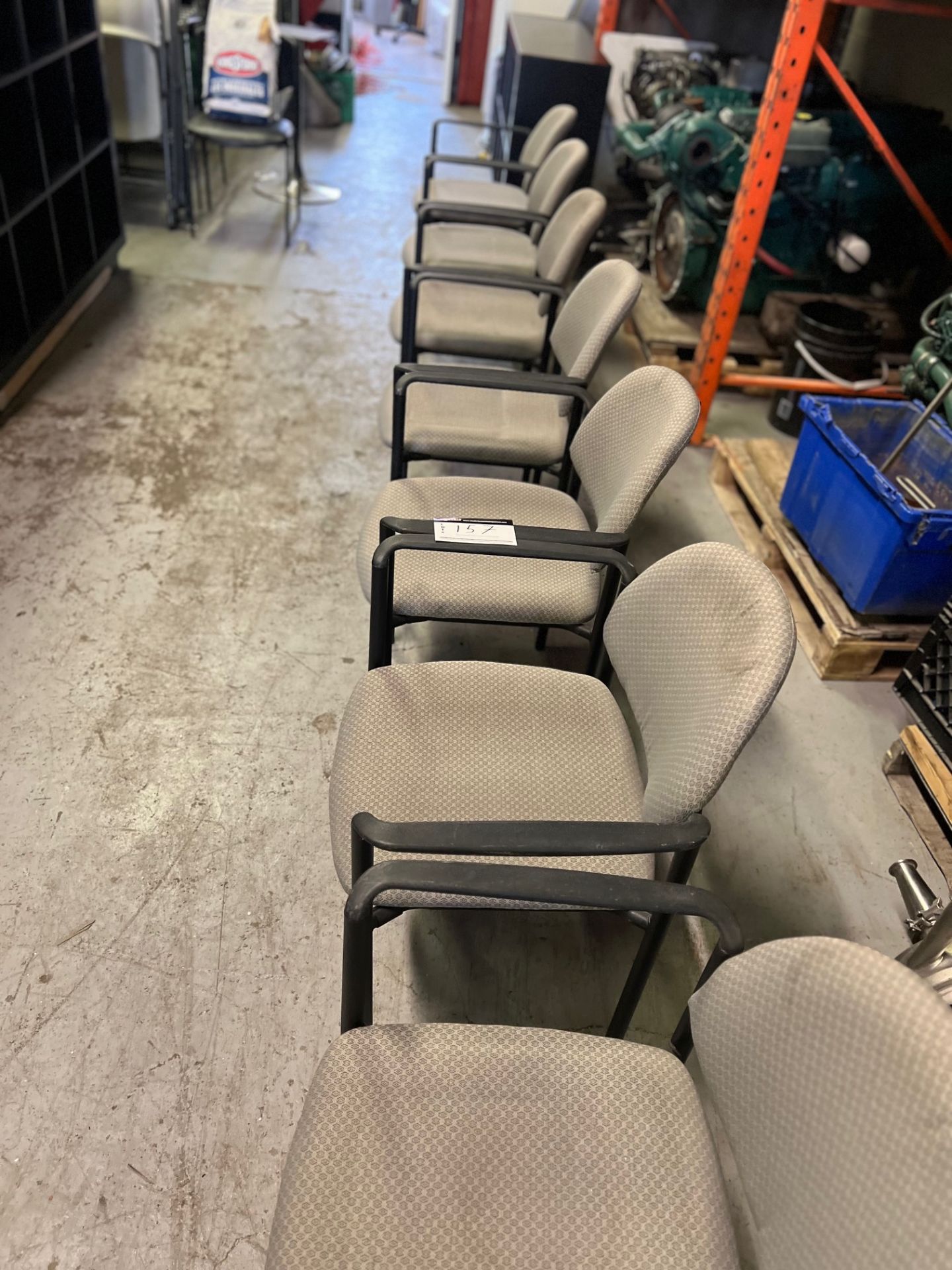 LOT/7 GREY FABRIC CHAIRS WITH BLACK METAL ARM REST - Image 2 of 3