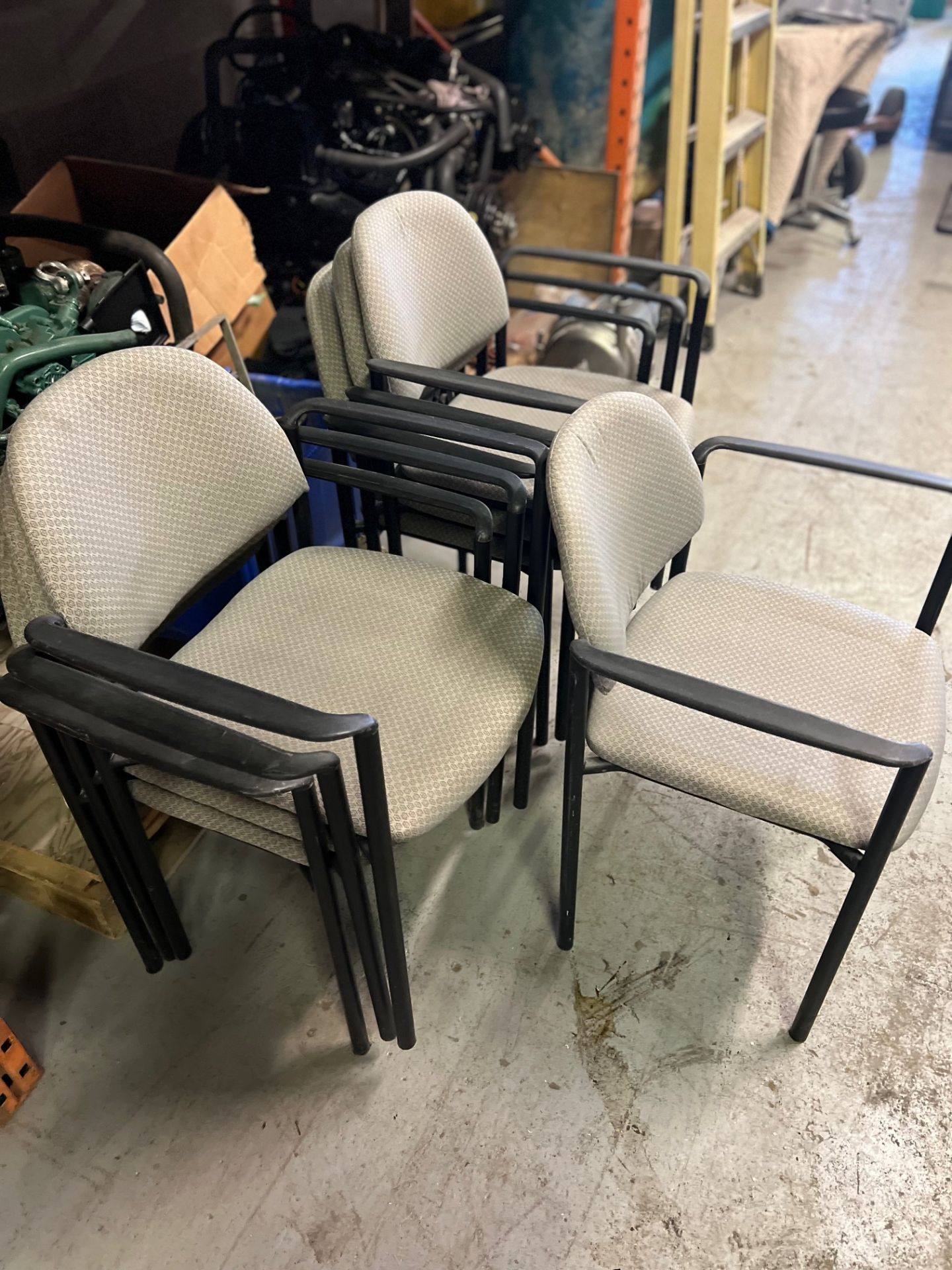 LOT/7 GREY FABRIC CHAIRS WITH BLACK METAL ARM REST