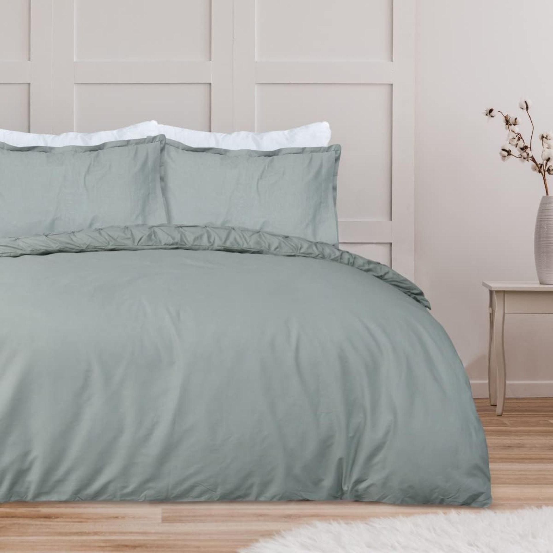 11x NEW & PACKAGED SLEEPDOWN Rouched Easy Care SINGLE Duvet Set - SAGE GREEN. RRP £22.99 EACH. (R7- - Image 2 of 3