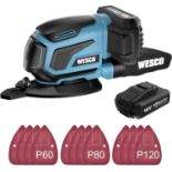 4x NEW & BOXED WESCO 18V 2.0Ah Detail Sander With Accessories. RRP £54.99 EACH. SDS FINGER PAD