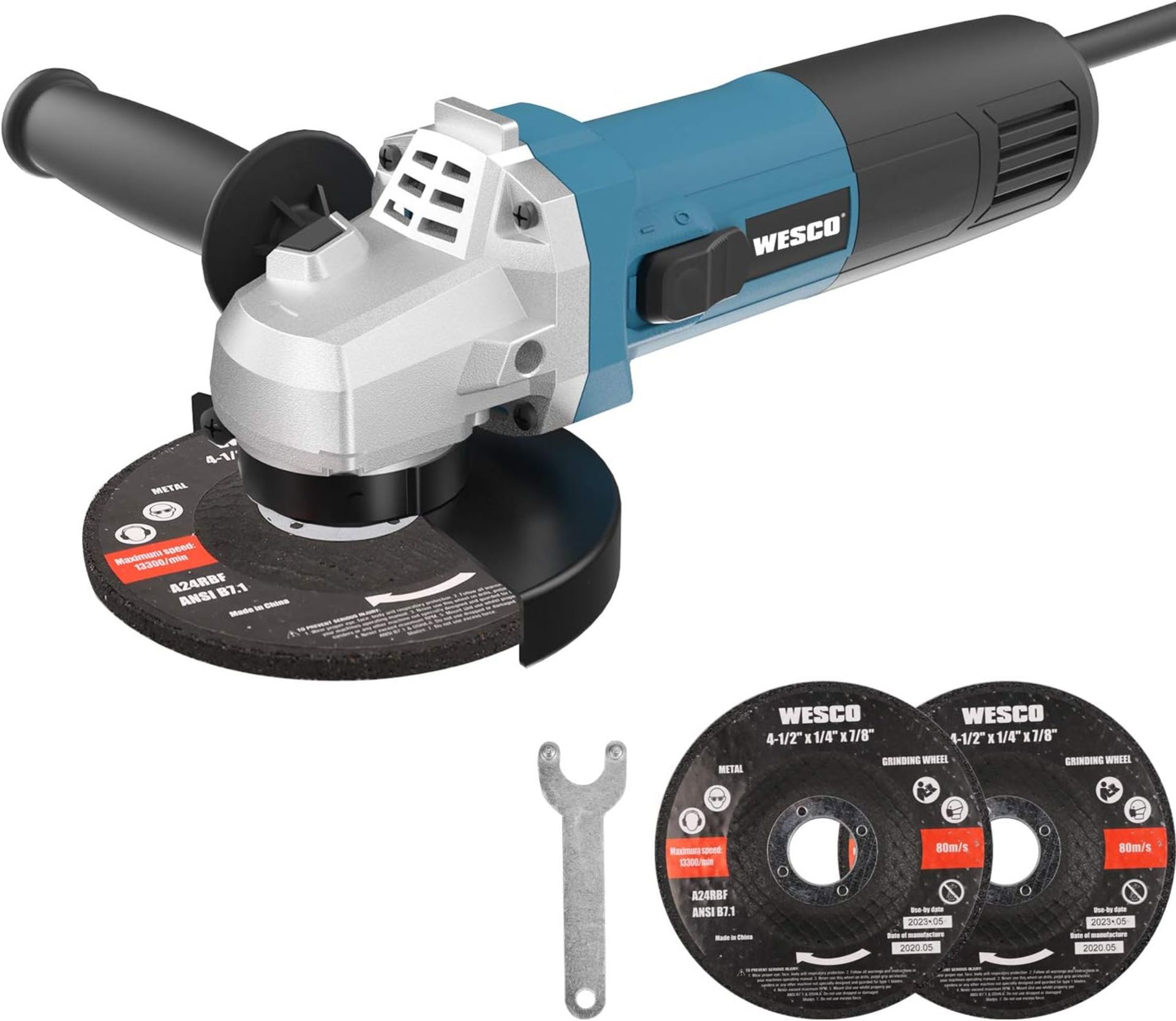 2x NEW & BOXED WESCO 750W 115mm Professional Angle Grinder. RRP £39.99 EACH. Powerful angle grinder: