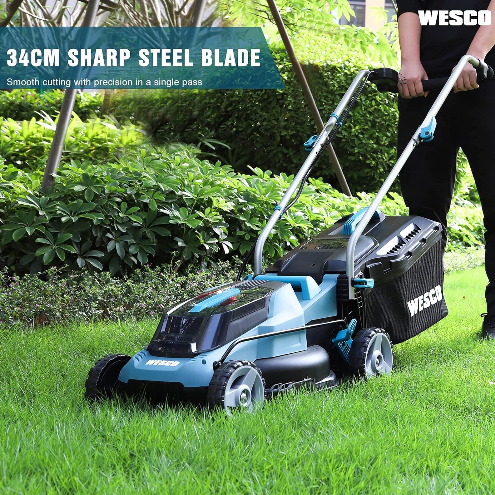 NEW & BOXED WESCO 36V 34cm Cordless Mower. RRP £179.99. 36V cordless lawnmower with 2*4.0Ah - Image 5 of 6
