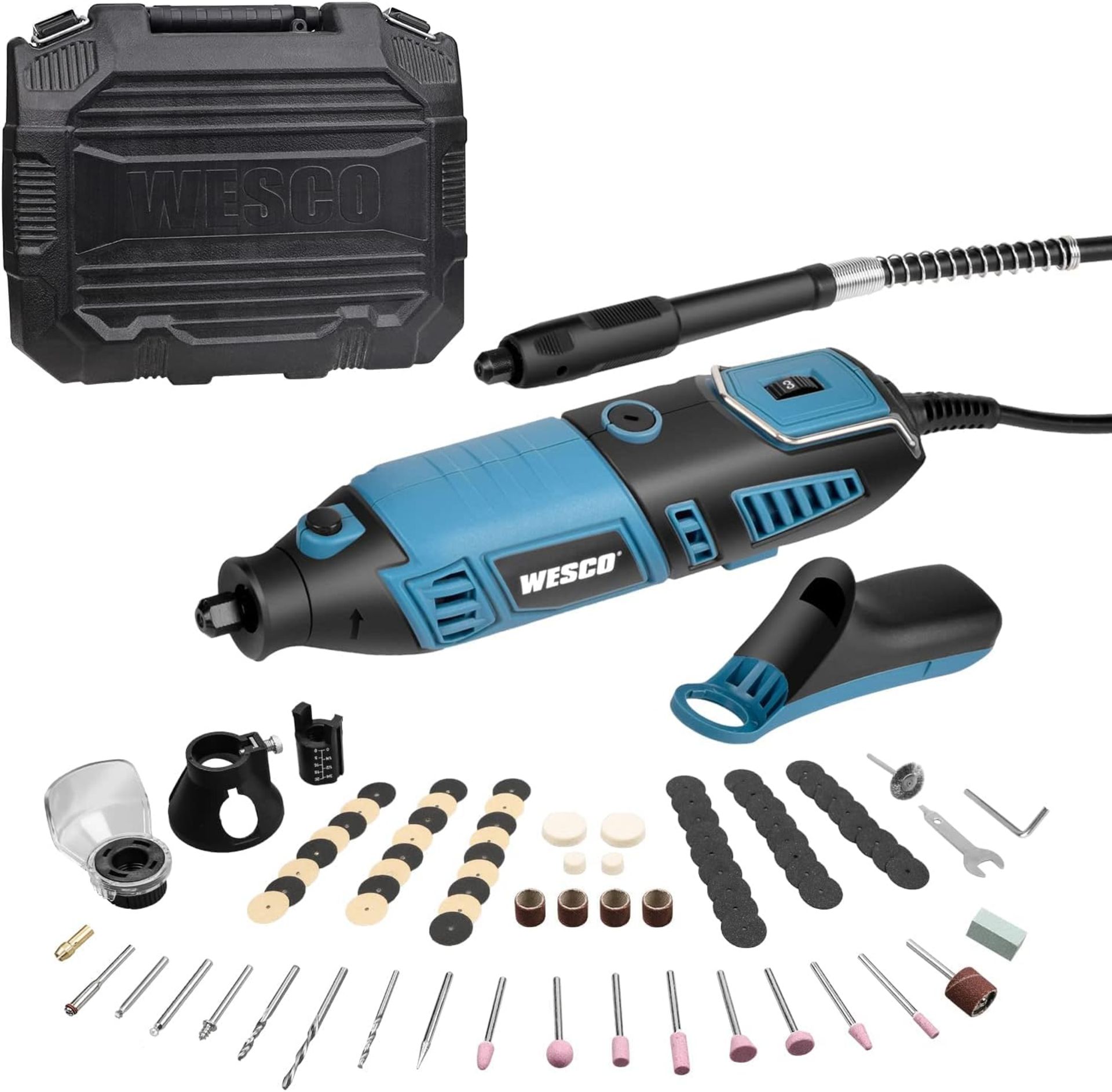 4x NEW & BOXED WESCO 160W Rotary Tool Mini Drill Kit with Flexible Shaft & Accessories. RRP £39.99