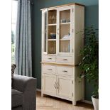 NEW & BOXED Norfolk Two Tone Oak and Oak Veneer Tall Display Unit. GREY/OAK. RRP £629 EACH.