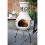 2x NEW & BOXED LA HACIENDA Tulum Clay Chimenea. RRP £89.99. This Talum clay chimenea is perfect