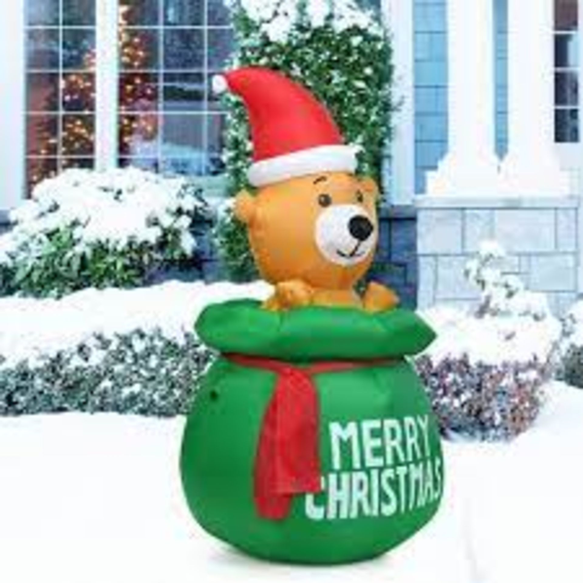 1.5M BLOW UP INFLATABLE LED CHRISTMAS CUTE BEAR WITH SANTA HAT. - R13.16.
