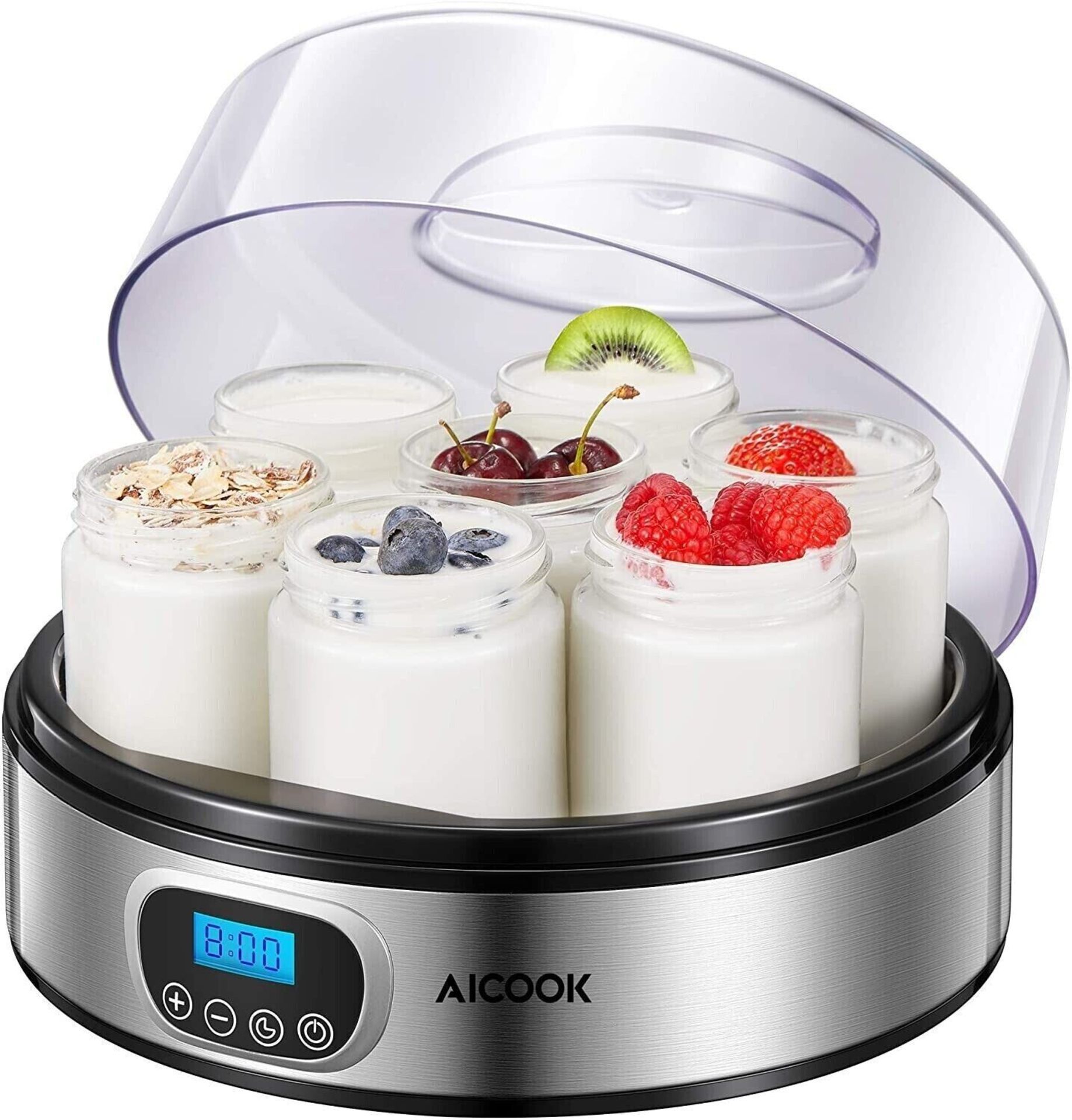 3 X NEW BOXED AICOOK Yoghurt Maker Machine with LCD Display and 8 x 180ml Glass Jars, Adjustable