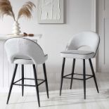 Oakley Set of 2 White Boucle Upholstered Counter Stools with Contrast Piping (R30) RRP £199.99