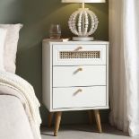 Anya Woven Rattan 3-Drawer Bedside Table in White (R30) RRP £79.99
