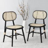 Anya+ Set of 2 Cane Rattan and Upholstered Dining Chairs, Black Colour (R23) RRP £269.99