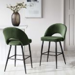 Oakley Set of 2 Dark Green Velvet Upholstered Counter Stools with Contrast Piping (R30) RRP £189.99