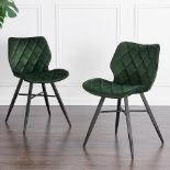 Set of 2 Ampney Velvet Diamond Stitch Dining Chairs with Metal Legs (Green Velvet) (R49) RRP £159.