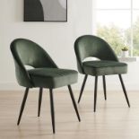 Oakley Set of 2 Dark Green Velvet Upholstered Dining Chairs with Contrast Piping (R30) RRP £209.99