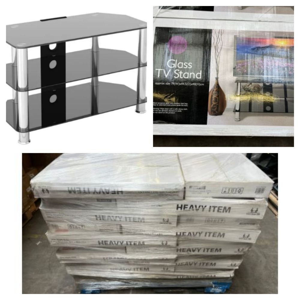 Pallet of New & Boxed Glass TV Stands - Delivery Available!