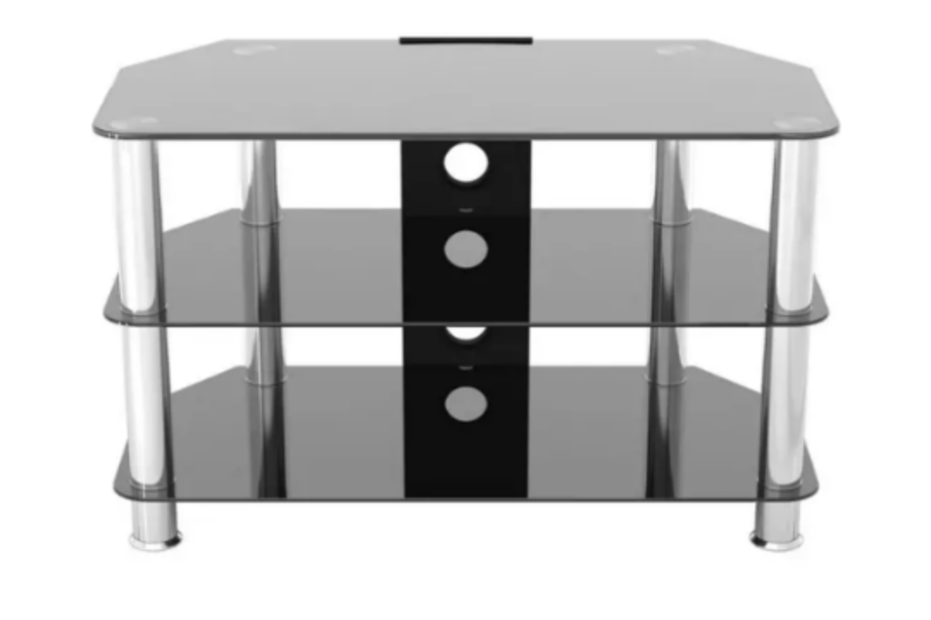 PALLET TO CONTAIN 30 x NEW LIVING GLASS TV STANDS. BLACK TEMPERED GLASS WITH STAINLESS STEEL LEGS. - Image 2 of 5