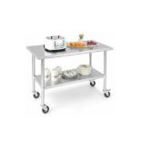 Stainless Steel Rolling Work Table Commercial Catering Table Kitchen Prep Table.- R14.9.