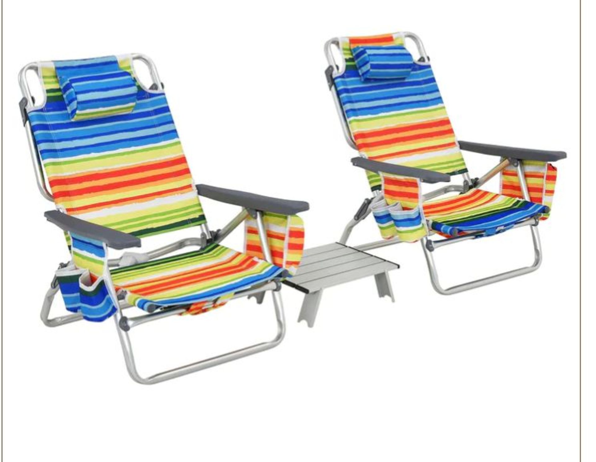 2 PACKS 5-POSITION OUTDOOR FOLDING BACKPACK BEACH TABLE AND RECLINING CHAIR SET-YELLOW. - R14.8. 2