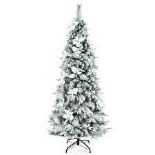 Costway 6 ft. Snow Flocked Pencil Artificial Christmas Tree .. - R14.6