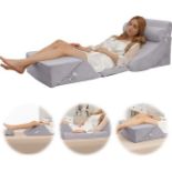 6PCS Bed Wedge Pillows Set, Upgraded Super Soft Microvelvet Adjustable Foam Incline Cushion with