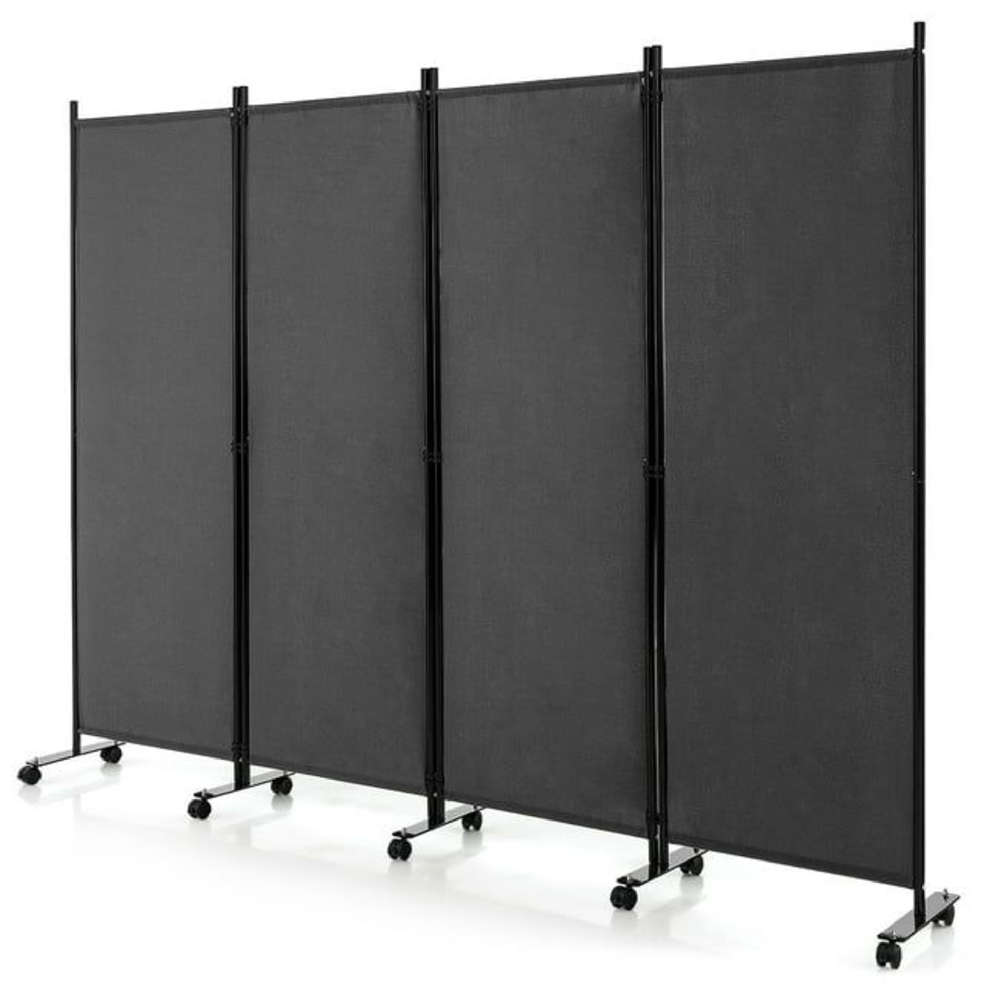 4-Panel Folding Room Divider 6FT Rolling Privacy Screen with Lockable Wheels Grey. - R14.2