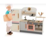 WOODEN PRETEND KIDS PLAY KITCHEN SET WITH REALISTIC RANGE HOOD. - R14.13. It features a range