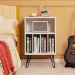 Freestanding Record Player Stand Record Storage Cabinet With Metal Legs-White. - R14.10. This file