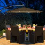 Solar LED Lights Banana Parasol 3m Brown Crank Hanging Rattan Cantilever. - SR27. Crank winding