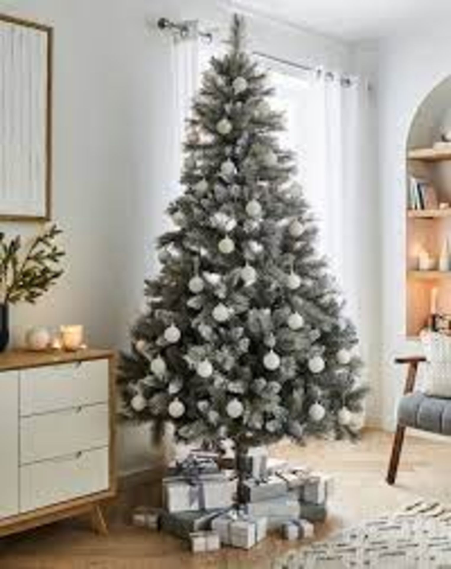 Grey Glitter Christmas Tree 6ft. - SR28. All branches are fully hinged and the tree comes on with