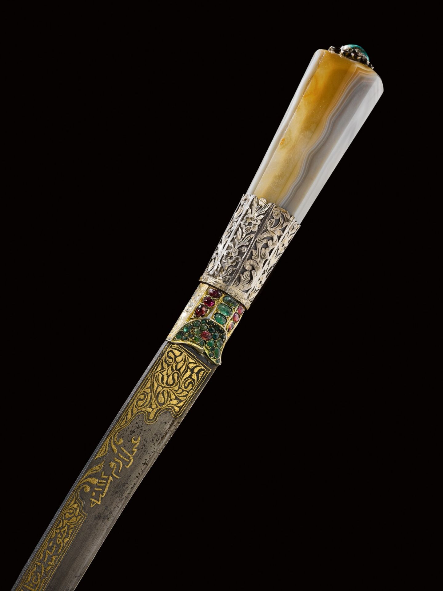 Ottoman dagger with banded-agate hilt and jewelled silver scabbard, Turkey, 19th century - Image 2 of 4